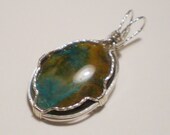 Crysocolla in Quartz sterling silver wire wrapped pendant