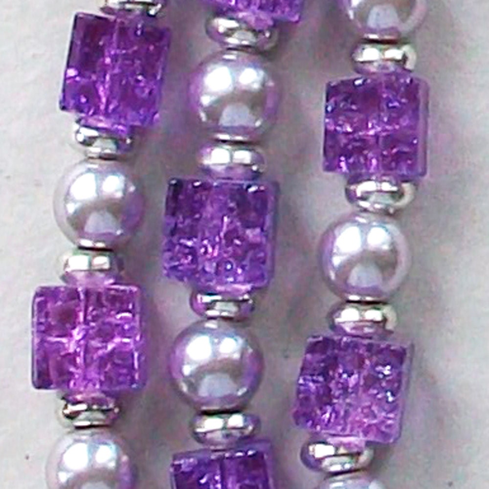 Purple Crackle Glass Cubes and Pearl Necklace fashion jewelry