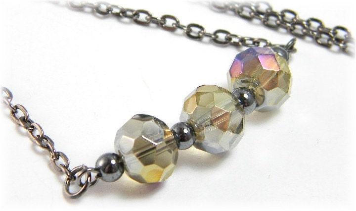 Brass Czech Necklace Firepolished Czech Bead Necklace lots of Sparkle