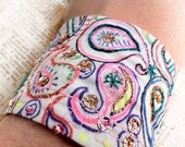 Colorful Paisley Wrist Cuff Bracelet, Hand-Drawn OOAk Fiber Art Bracelet by Everyday Bohemian on Etsy