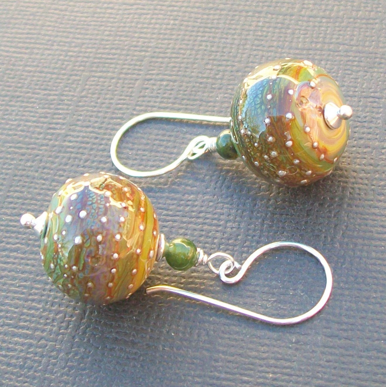 lampwork earrings silvered jewel tone swirls- mossy drops