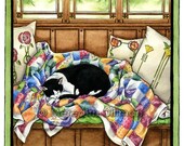 Cat art print Home is Where My Cat Naps 8x10 giclee print craftsman style