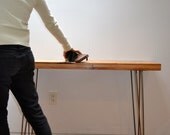 Striking Reclaimed Oak Side Table With Hairpin Legs