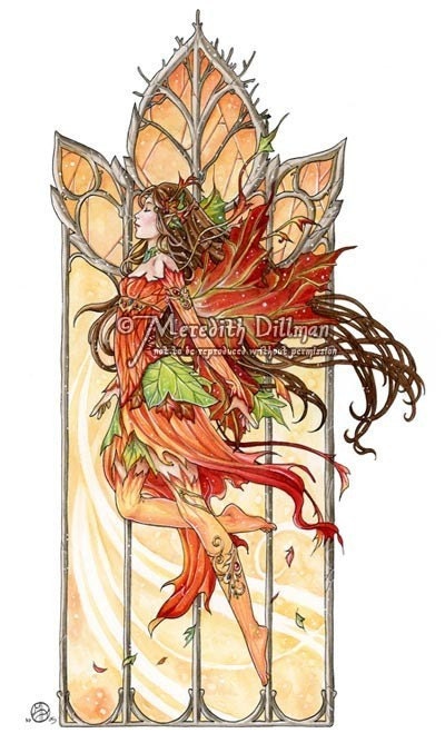 Fallfire Autumn Fairy art nouveau print gothic limited edition  - four seasons set