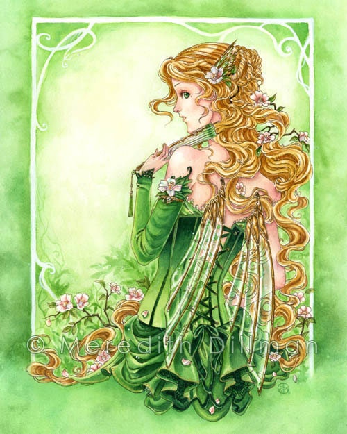 Green Victorian Steampunk Fairy art print la fee verte 8x10