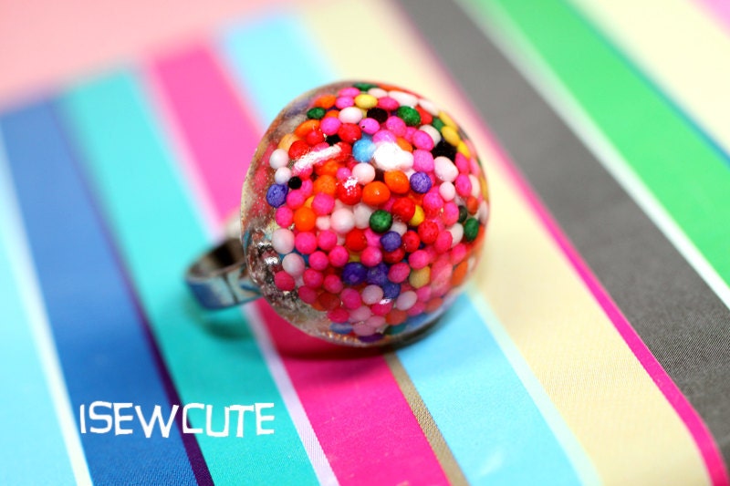 Sweet Tooth Adjustable Candy Sprinkles Ring... handmade by isewcute