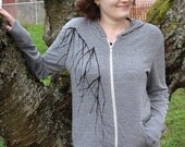 Branch Hoodie Organic Cotton Zip Sweatshirt Gray Unisex SMALL