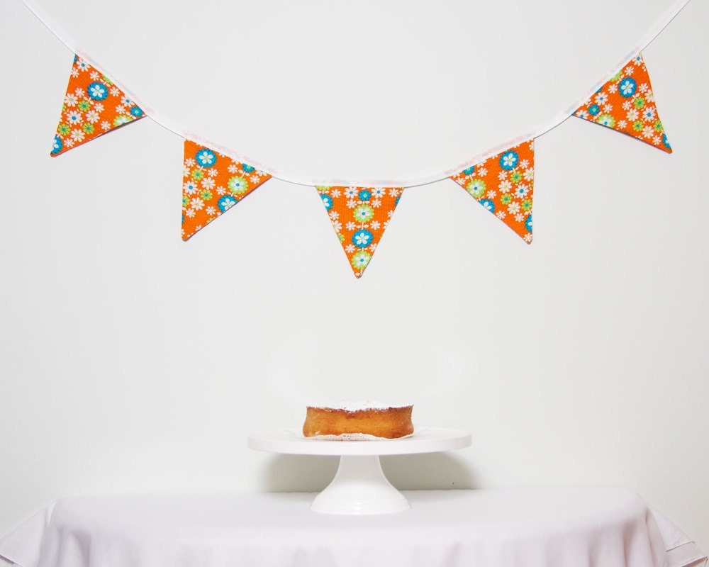 Good Will Bunting Retro Orange Floral Vintage Seersucker