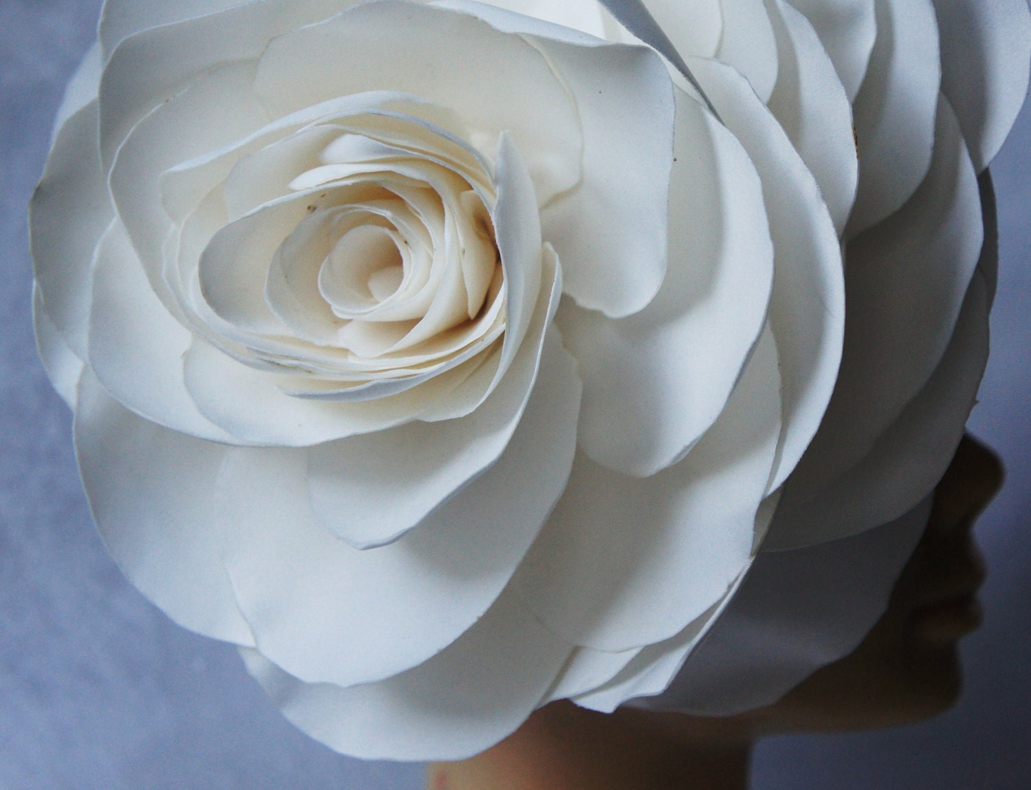 Giant recycled fabric white/Ivory rose flower headpiece/fascinator
