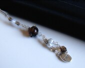 light blue pearl and brown glass bead  laugh metal bookmark