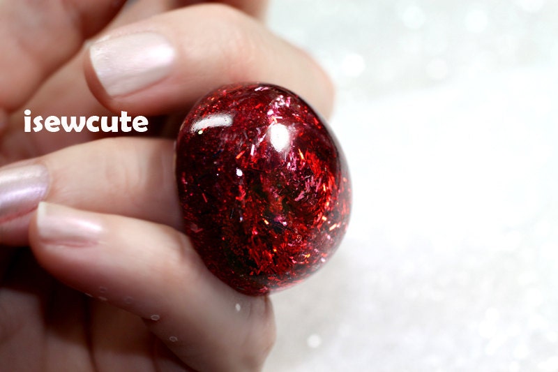 Resin Jewelry Rose Spiral Cherry Red Glitter Dome Resin Ring Adjustable Size Modern Design Statement Piece by isewcute