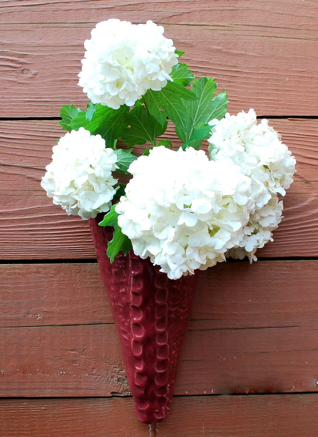 Burgundy Wall or Patio Vase/Hand Built Stoneware Pottery