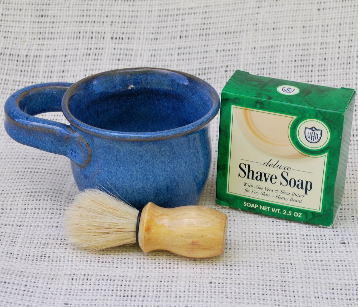 Blue Men's Shave Mug Stoneware Pottery
