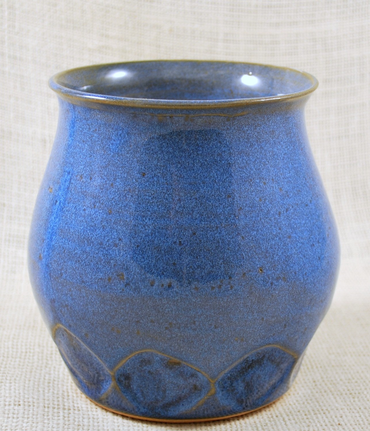 Large Diamond Carved Blue Vase