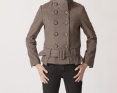 Double breasted coat J047 / wool coat PEACOAT brown coat chocolate coat short jacket winter outerwear belt