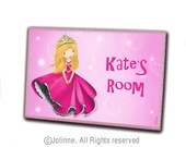 Princess personalized wood door sign, children custom name door plaque, girls room decor, pink