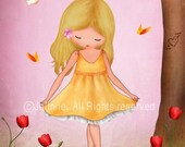 Art print for girls room, nursery art, ballerina, children room decor, pink wall art, children spring,  nature inspired