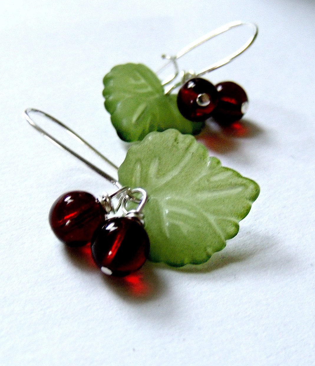 Gemstone Earrings- Vintage Lucite w/ Garnet-Garnet Earrings-Garnet Jewelry-Green Earrings-Fall Jewlery