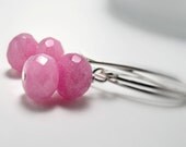 Pink Earrings-Pink Candy Jade Gemstone Earrings-Pink Jewelry-Hot Pink Earrings-Hot Pink Jewelry-Jade jewelry-Pink Jade