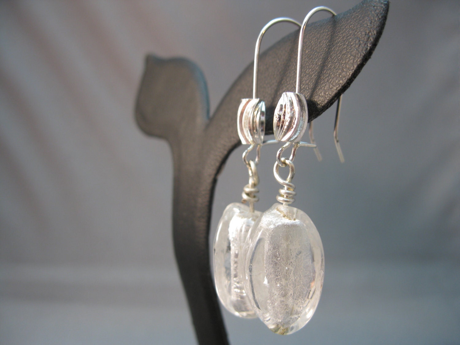 Silvery Ice Lampwork Glass Bead Drop Earrings