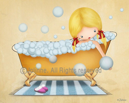 Girls bathroom art decoration kids children bubbles wall art reproduction of original painting illustration