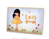 Children personalized door sign , girls room welcome door hanger , girl dancing in nature