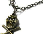 Crystal Eyed Skull and Crossbones Pendant Necklace