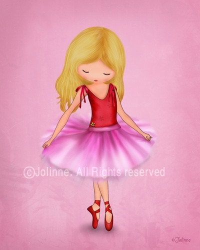 Ballerina dancer art print illustration for girls room or nursery decor,etsy childrens art, kids artwork, pink (blonde hair)