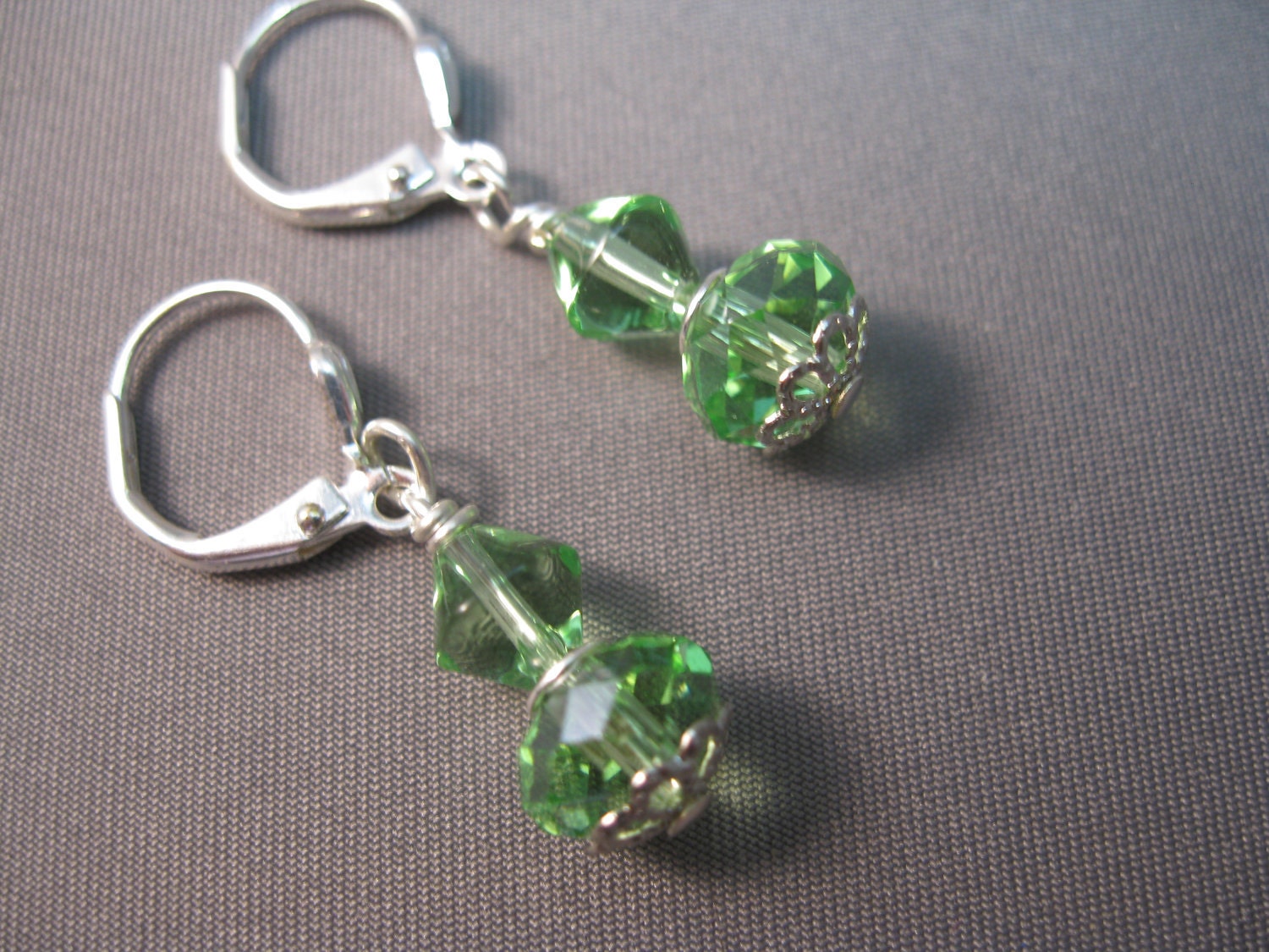 Beautiful Silver and Green Crystal Dangle Earrings