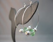 Delicate Silver Hoops and Beads with Light Green Glass Crystals Earrings