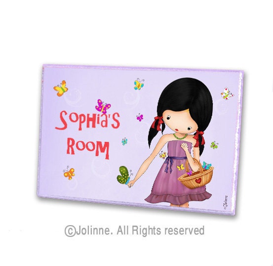 Kids door hanger personalized sign Girls room butterflies customized wooden door sign
