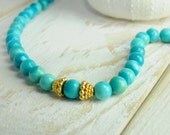 Bridal jewelry, bridesmaid jewelry, beach wedding,  Sleeping Beauty Turquoise,  Slide Necklace,  in Gold