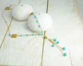 Bridal jewelry, necklace, dainty, simple, vermeil, Sleeping Beauty Turquoise , Necklace with Square Vermeil Findings