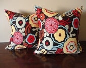Pillow Covers-PAIR 18" x 18" Multi-Colored Red Floral