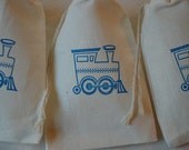 10 Blue Choo Choo Train Birthday Party Organic Muslin Cotton Favor Gift Bags 4x6 Il_170x135