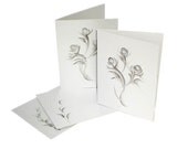 Note Cards Blank - Hand Painted, Modern Soft Black Roses - Metallic Silver Card Stock Set of FOUR Blank Winter, Wedding - Ready to Ship
