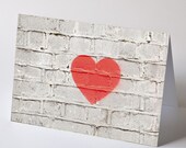 Red graffiti heart on white wall - Romantic Love Notecard Valentine Engagement Wedding