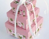 Decorative Gift Storage Boxes - Hand Painted Rose Flowers and Fresh Green Leaves - Set of 3
