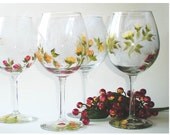 Wine Glasses Hand Painted - Joseph's Coat of Many Colors Rose Design Set of 4  - Goblets Beverage Glasses