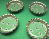 Bottle cap magnets, spring green flowers set of 4