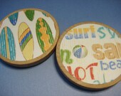 Wooden magnets, surfboards and sand, set of 2