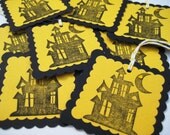 Haunted house gift tags - set of 8 yellow