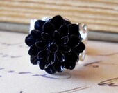 Black Dahlia Ring Silver Plated Filigree Vintage Inspired Adjustable