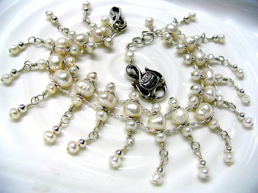 Wedding Bracelet White Pearl Dangle Princess Bride Sterling Silver Charm Crown