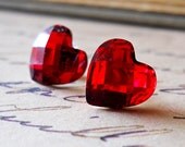 Red Heart Earrings, Crystals, Valentine, Red Accessories, 10mm LAST ONE
