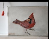 SALE Original Red Cardinal painting  7" x 5"