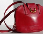 Lancel, French Vintage Bag, Rasperry Red Leather Bag, Red Shoulder Bag