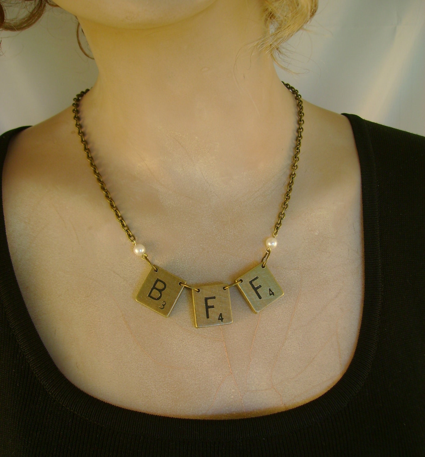 Best Friends Forever - Geeky Chic Scrabble Tile Recycled Repurposed Necklace
