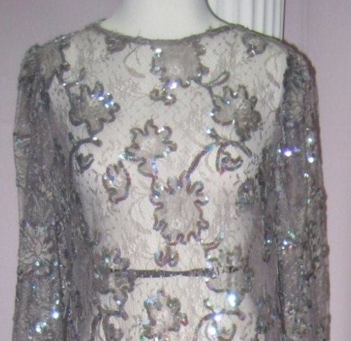 ON SALE 70s Hand Beaded Formal Evening Gown, Size 14-16