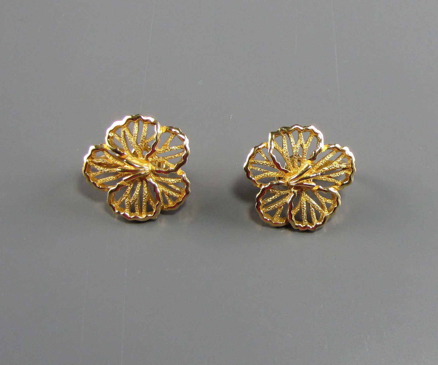 Trifari Open Work Flower Earrings